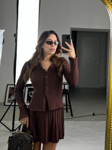 Set cardigan + gonna pieghe choco