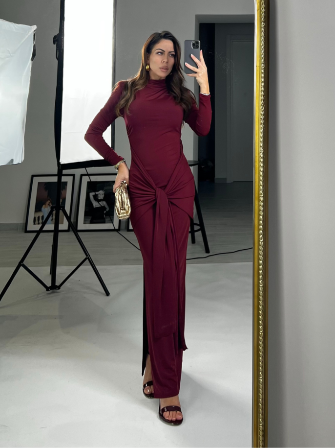 Midi Dress nodo bordeaux