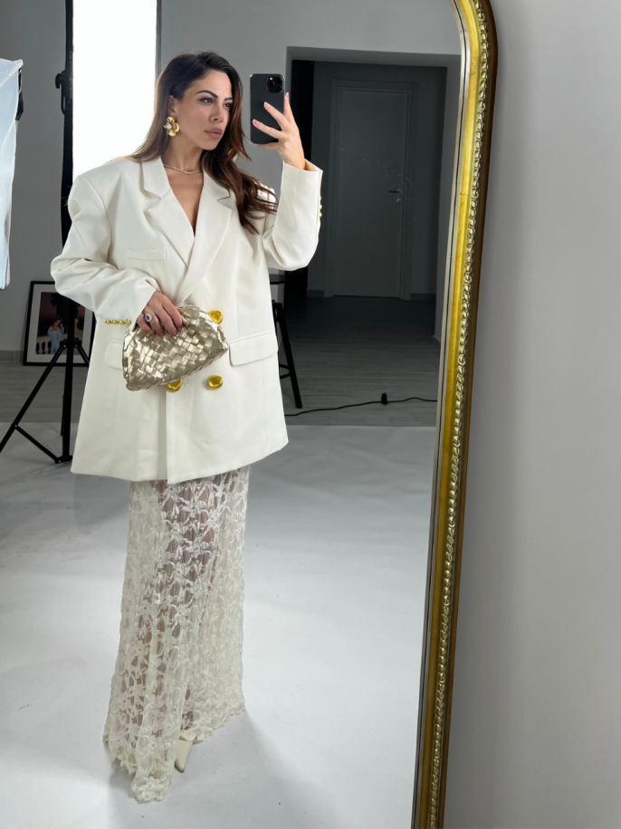 Maxi skirt in pizzo panna