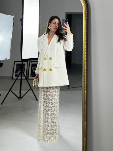 Maxi skirt in pizzo panna
