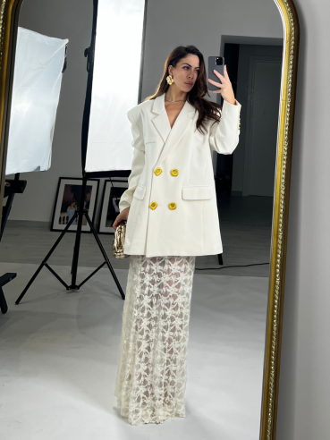Maxi skirt in pizzo panna