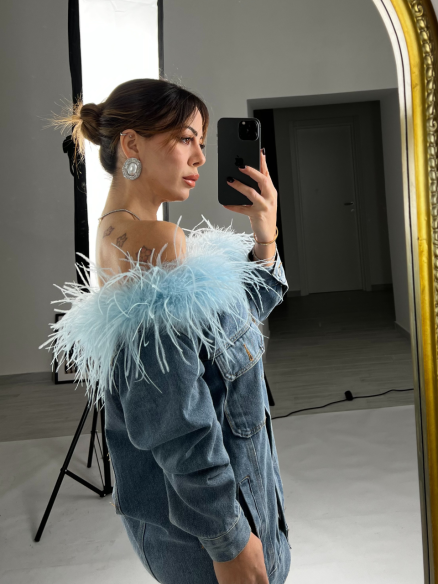 giubbino in denim plumetis giubbino in denim plumetis