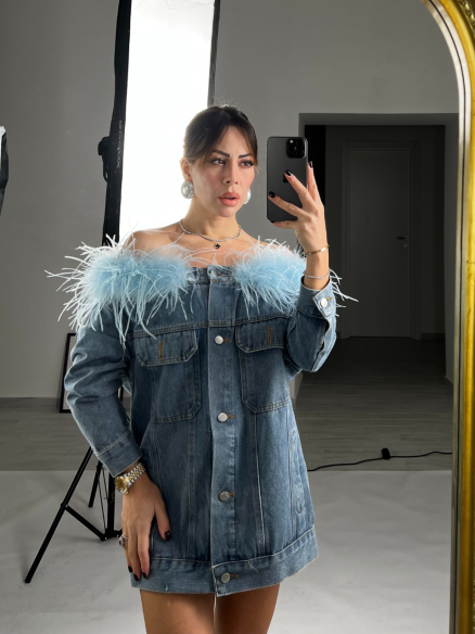 giubbino in denim plumetis giubbino in denim plumetis