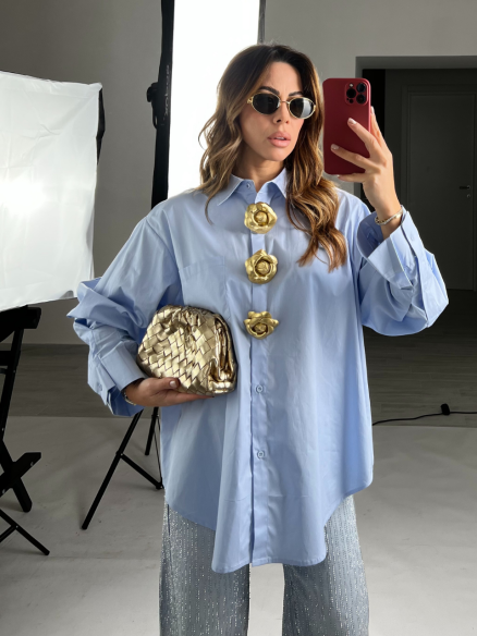 Camicia Peonie cielo