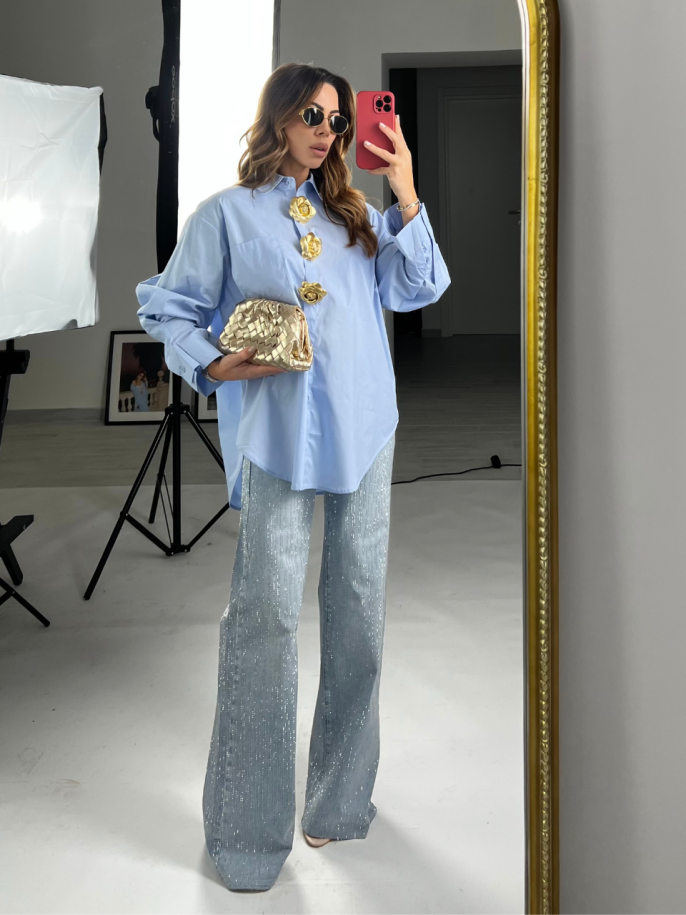 Camicia Peonie cielo 2