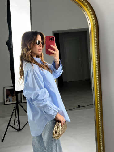 Camicia Peonie cielo