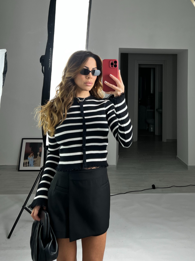 cardigan strips&lace nero