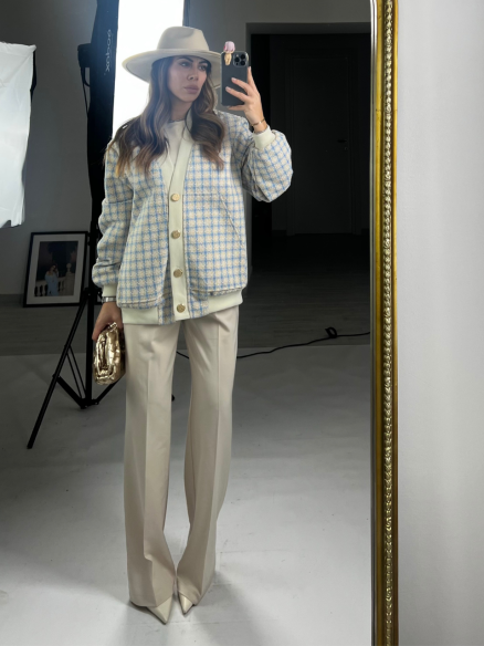 Cardigan tweed lumina celeste