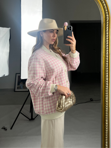 Cardigan tweed lumina rosa