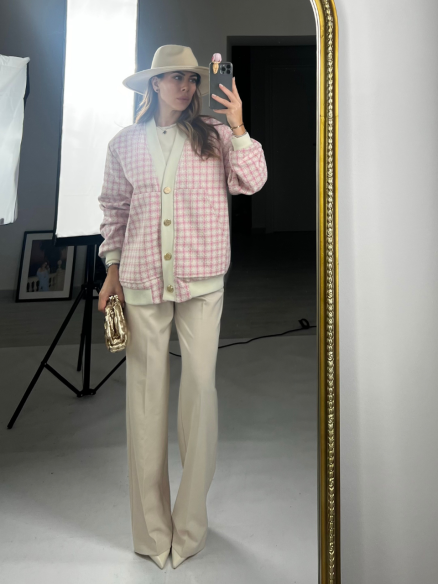 Cardigan tweed lumina rosa