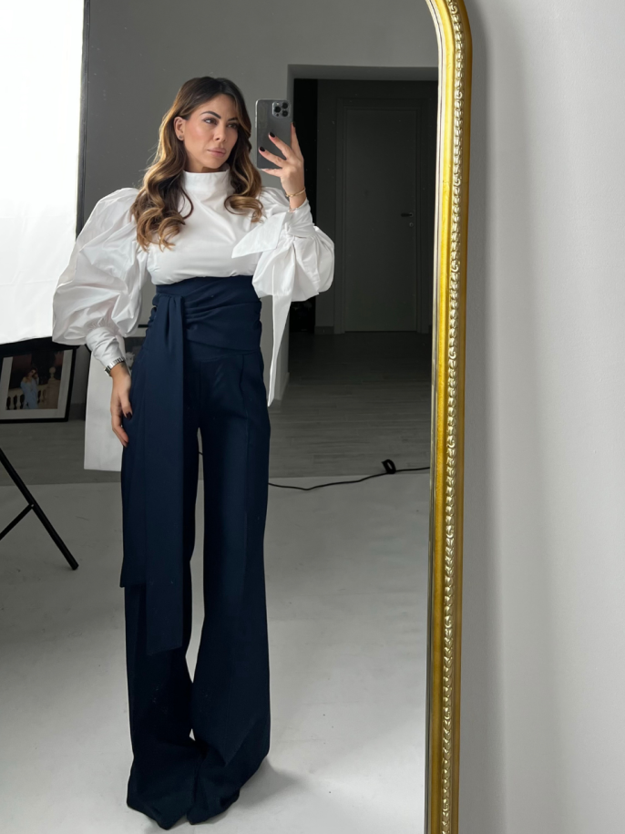 Pantalone palazzo fusciacca blu