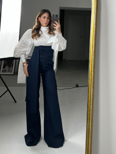 Pantalone palazzo fusciacca blu