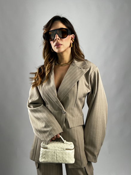 Tailleur Elsa gessato fango Tailleur Elsa gessato fango