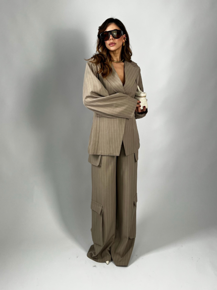 Tailleur Elsa gessato fango Tailleur Elsa gessato fango