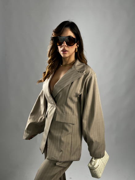 Tailleur Elsa gessato fango Tailleur Elsa gessato fango