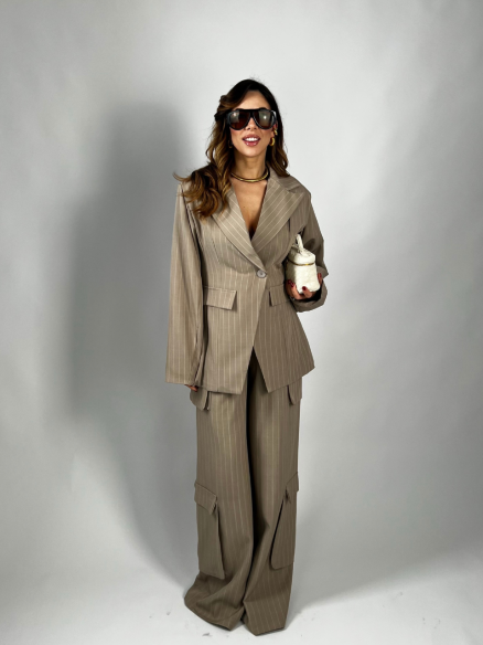 Tailleur Elsa gessato fango Tailleur Elsa gessato fango