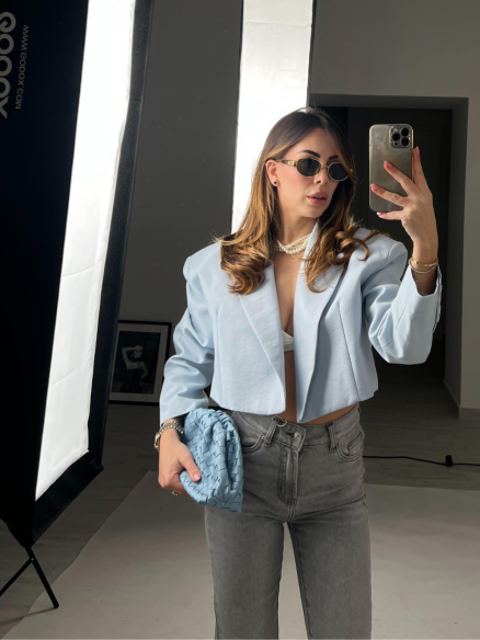 Blazer Céline Crop Cielo