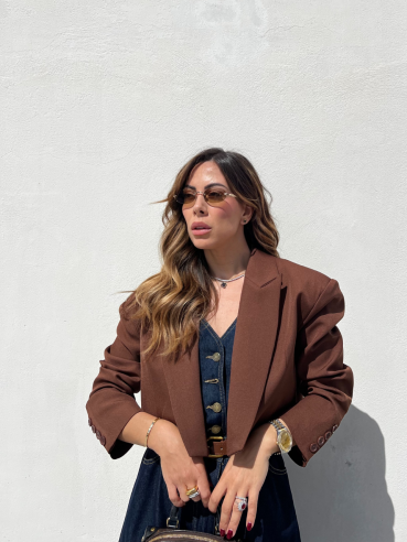 Blazer Céline crop marrone