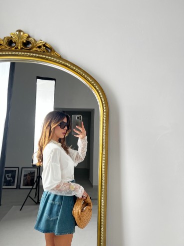 T-shirt Frida pizzo bianca