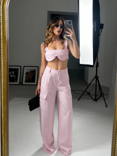 Set Sonia gessato rosa