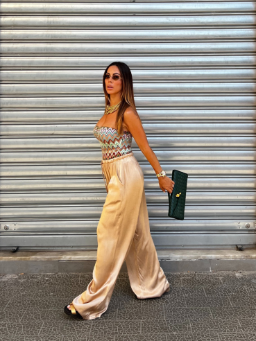 Pantalone satin champagne