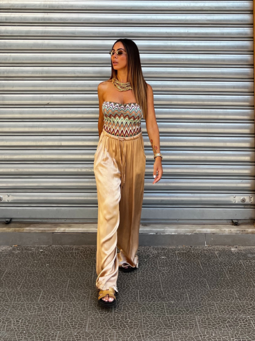 Pantalone satin champagne