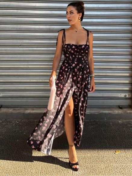 Midi Dress Praya rose nero Midi Dress Praya rose nero