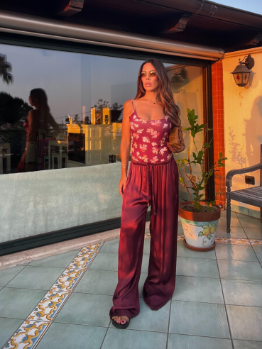 Pantalone satin bordeaux