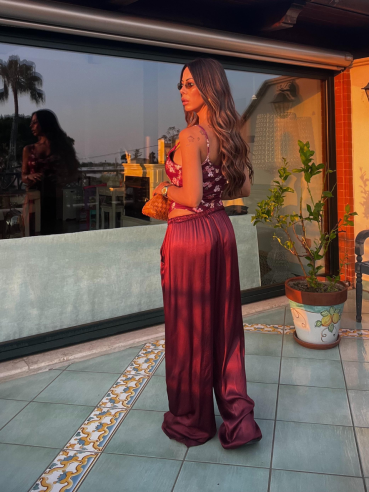Pantalone satin bordeaux