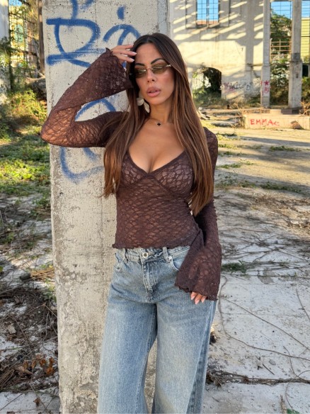 T-shirt pizzo marrone