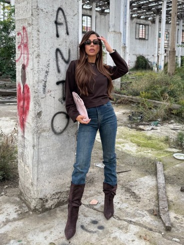 T-shirt spallina manica lunga choco