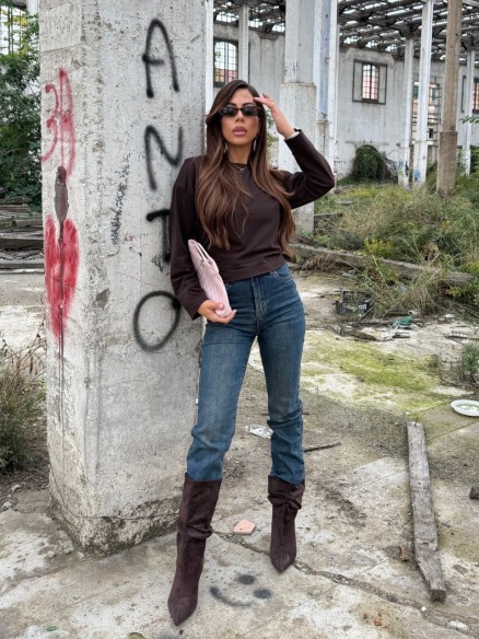 T-shirt spallina manica lunga choco