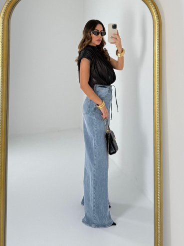 Denim wide leg con lacci