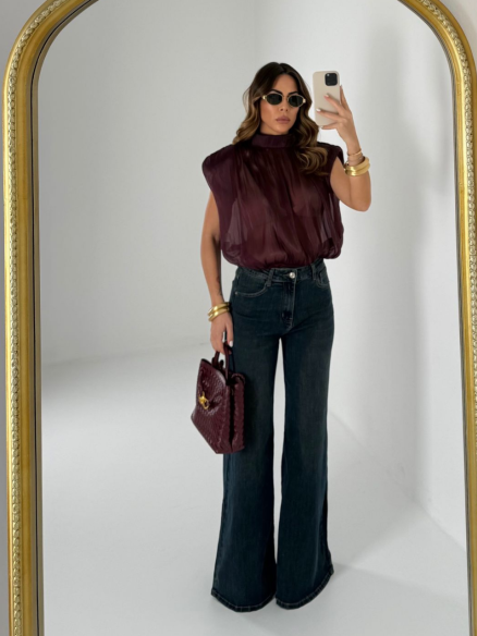 Denim Wide leg scuro sabbiato