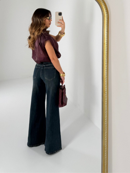 Denim Wide leg scuro sabbiato