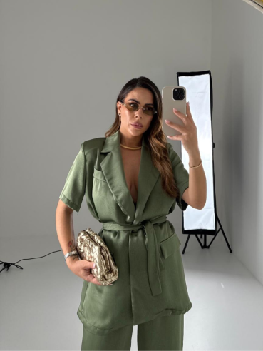 Tailleur satin Amyna oliva