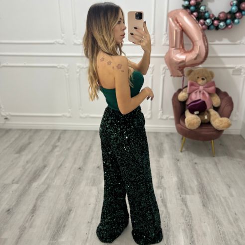 Pantalone paillettes Verde