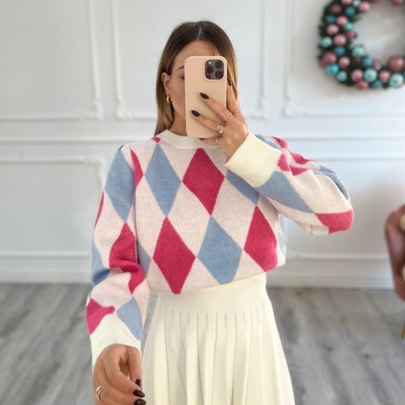 Pull rombi Bianco