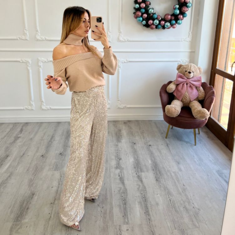 Pantalone paillettes Platino
