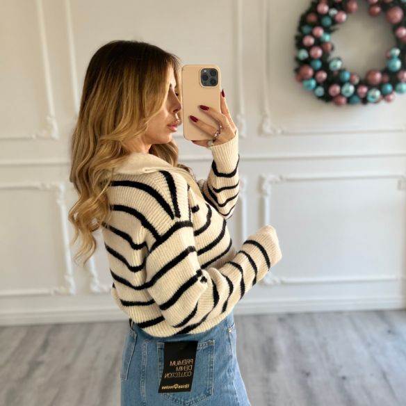 Pull Stripes con Zip PANNA