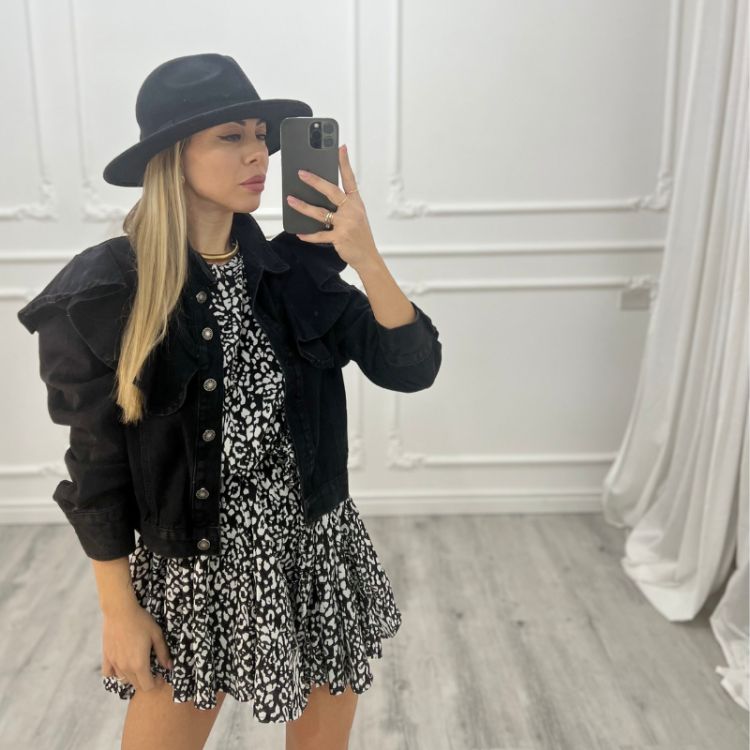 Denim Jacket Rouches NERO