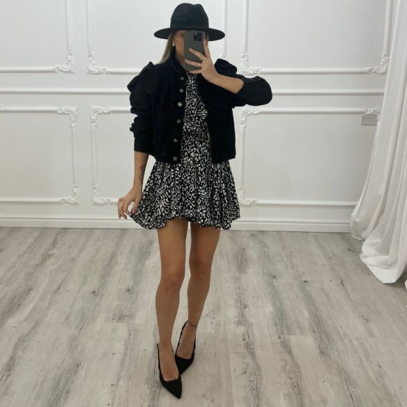 Denim Jacket Rouches NERO