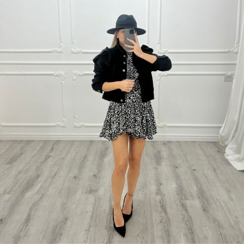 Denim Jacket Rouches NERO