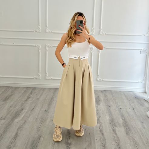 Maxi Gonna Risvolto BEIGE