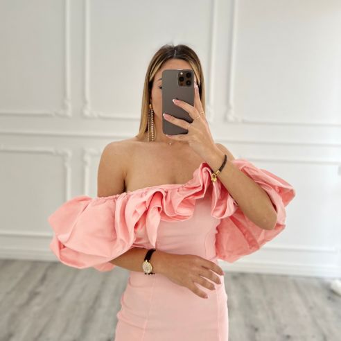 Abito rouches rosa