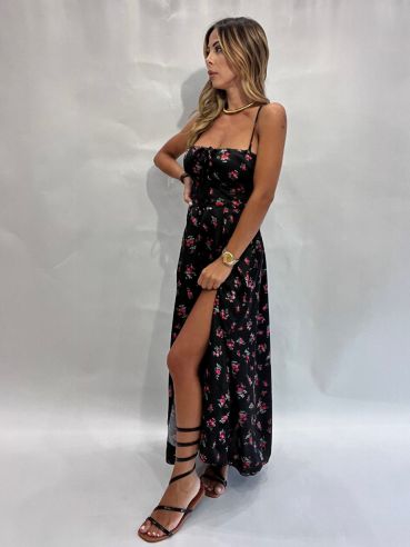 Abito satinato fiori rossi