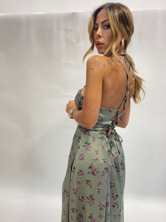 Abito satinato fiori fucsia 2