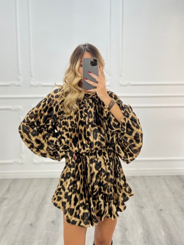 dress plissettato LEOPARDATO