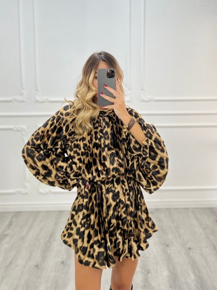 dress plissettato LEOPARDATO