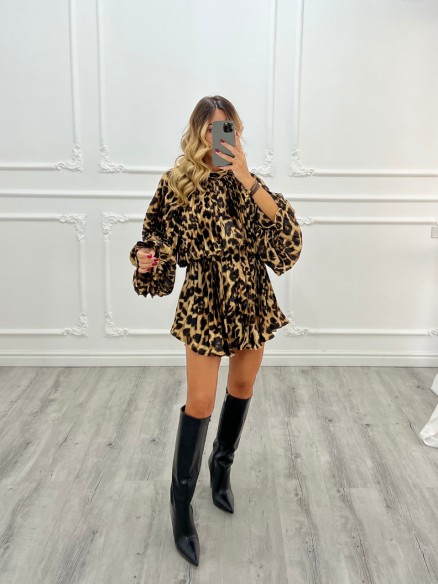 dress plissettato LEOPARDATO